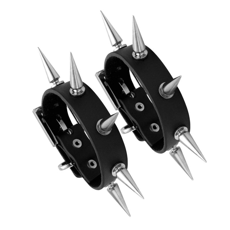 MILAKOO 2 Pcs Punk Style PU Leather Bracelet Bangle with Rivets Spiked Accent - Image 2